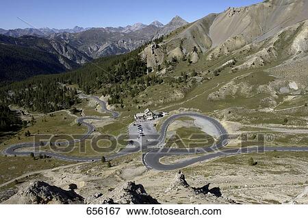 High angle view of mountain pass, Col d'Izoard, Hautes-Alpes, France View Large Photo Image Stock Photo - High angle view of mountain pass, Col d'Izoard, Hautes-Alpes, France . Fotosearch