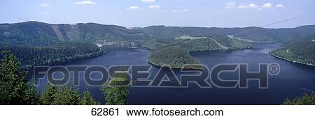 Stock Image - High angle view of river, Steinsdorf, Thuringia, Germany, Europe . Fotosearch