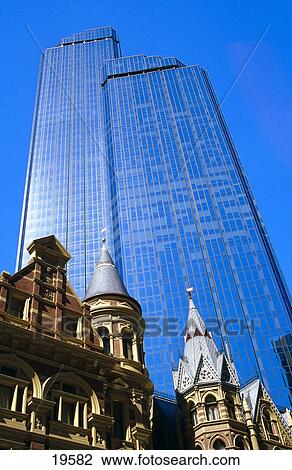 Stock Image - Hotel in front of office buildings, Le Meridien, Rialto Towers, Melbourne, Victoria, Australia . Fotosearch