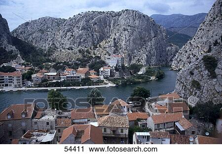 Houses in a town along a river, Cetina River, Omis, Croatia View Large Photo Image Stock Image - Houses in a town along a river, Cetina River, Omis, Croatia . Fotosearch