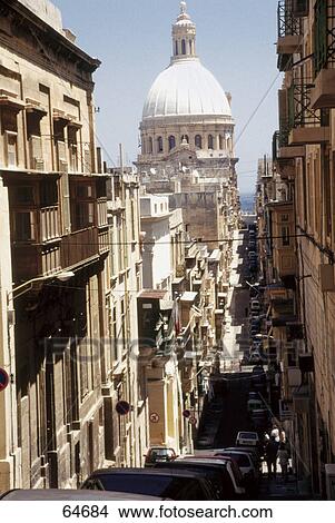 Intersecting street in city, Valletta, Malta View Large Photo Image Picture - Intersecting street in city, Valletta, Malta . Fotosearch