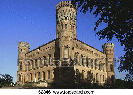 Stock Photograph - Lodge against blue sky, Lancken-Granitz, Rugen island, Mecklenburg-Western Pomerania, Germany . Fotosearch