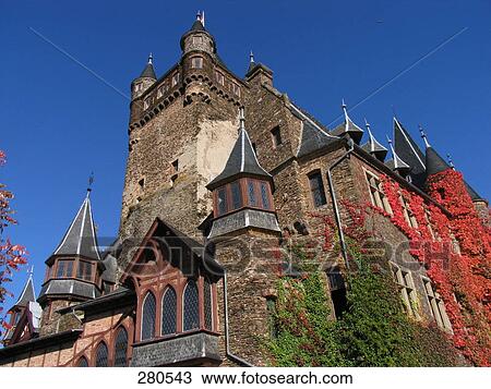 Low angle view of castle, Reichsburg Castle, Cochem, Rhineland-Palatinate, Germany View Large Photo Image Stock Image - Low angle view of castle, Reichsburg Castle, Cochem, Rhineland-Palatinate, Germany . Fotosearch