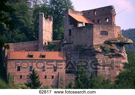 Old ruins of castle on hill, Spangenberg Castle, Palatinate forest, Elmstein Valley, Germany View Large Photo Image Stock Photo - Old ruins of castle on hill, Spangenberg Castle, Palatinate forest, Elmstein Valley, Germany . Fotosearch