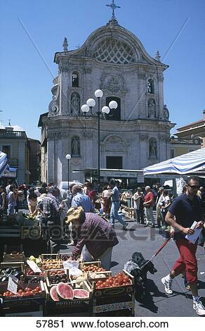 People in market in front of church, L'Aquila, Abruzzo, Italy View Large Photo Image Stock Image - People in market in front of church, L'Aquila, Abruzzo, Italy . Fotosearch