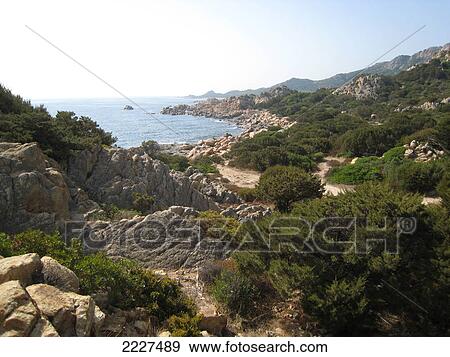 Rock formations on coast, Capo Comino, Italy View Large Photo Image Stock Photo - Rock formations on coast, Capo Comino, Italy . Fotosearch
