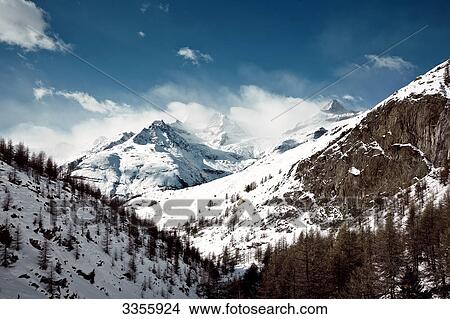 Picture - Snow-covered mountains in Zermatt, Switzerland, elevated view . Fotosearch