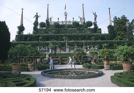 Picture - Three tourists in a garden, Isola Bella, Borromean Islands, Italy . Fotosearch