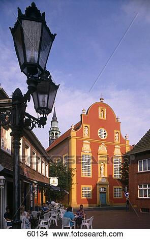 Picture - Tourists at outdoor cafe in town, Meppen, Lower Saxony, Germany . Fotosearch