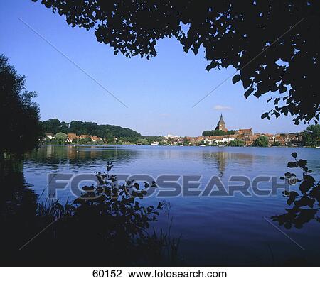 Stock Image - Town at waterfront, Molln, Schleswig-Holstein, Germany . Fotosearch