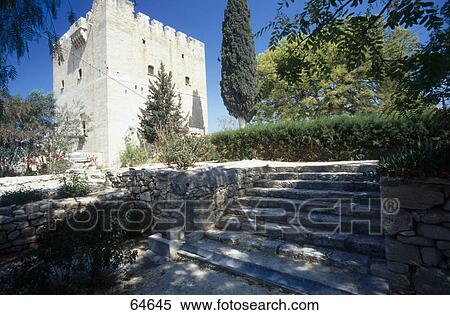 Stock Photography - Trees in front of castle, Kolossi Castle, Kolossi, Cyprus . Fotosearch