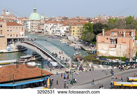 Stock Image - View of a bridge in Venice, Italy, high angle view . Fotosearch