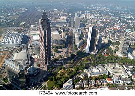 Aerial view of buildings in city, Frankfurt, Hessen, Germany View Large Photo Image Picture - Aerial view of buildings in city, Frankfurt, Hessen, Germany . Fotosearch