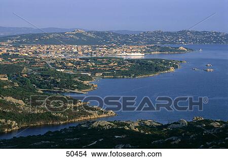 Picture - Aerial view of coastline, Bay of Palau, Gallura Island, Sardinia, Italy . Fotosearch