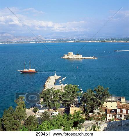 Aerial view of harbor, Nauplia, Greece View Large Photo Image Stock Image - Aerial view of harbor, Nauplia, Greece . Fotosearch