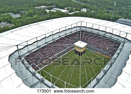Aerial view of soccer player playing in stadium, Commerzbank Arena, Hesse, Frankfurt, Germany View Large Photo Image Stock Image - Aerial view of soccer player playing in stadium, Commerzbank Arena, Hesse, Frankfurt, Germany . Fotosearch