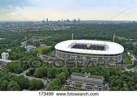 Aerial view of stadium in city, Frankfurt, Hesse, Germany View Large Photo Image Stock Photo - Aerial view of stadium in city, Frankfurt, Hesse, Germany . Fotosearch