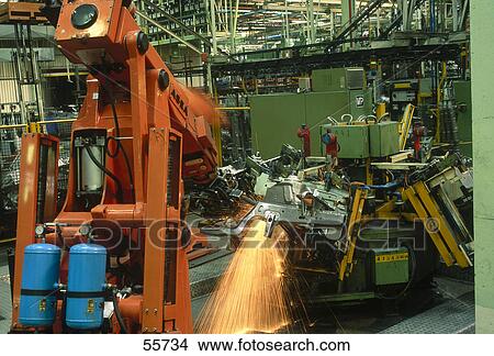 Picture - Automotive robot welding in automobile assembly plant, Almusafes, Valencia, Spain . Fotosearch