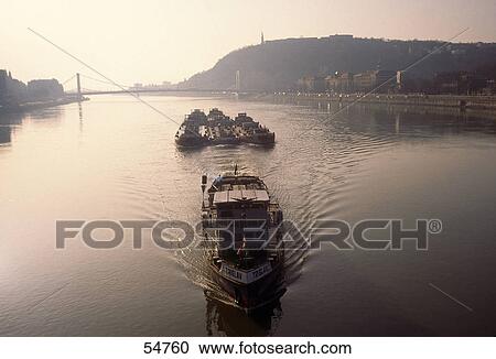 Barges in river, Danube River, Budapest, Hungary View Large Photo Image Stock Image - Barges in river, Danube River, Budapest, Hungary . Fotosearch