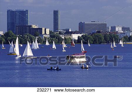 Boats in river, Alster River, Hamburg, Germany View Large Photo Image Stock Image - Boats in river, Alster River, Hamburg, Germany . Fotosearch
