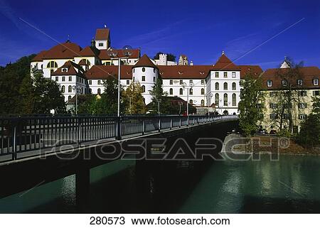 Bridge across river, Lech River, Fussen, Bavaria, Germany View Large Photo Image Stock Image - Bridge across river, Lech River, Fussen, Bavaria, Germany . Fotosearch