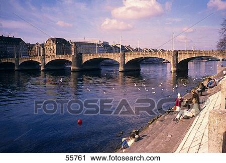 Bridge across river, Rhine River, Basel, Switzerland View Large Photo Image Stock Image - Bridge across river, Rhine River, Basel, Switzerland . Fotosearch