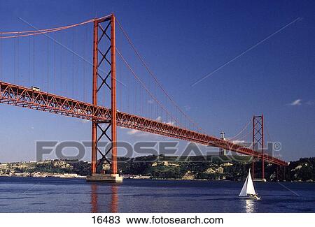 Bridge across river, Tagus River, Lisbon, Portugal View Large Photo Image Stock Image - Bridge across river, Tagus River, Lisbon, Portugal . Fotosearch