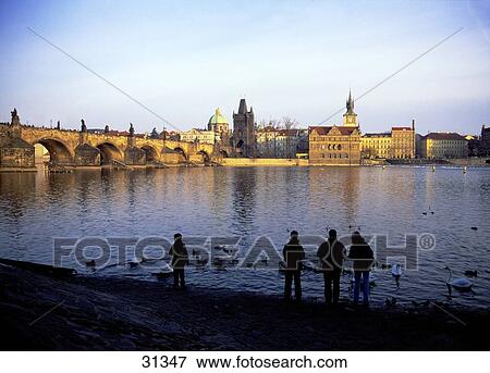 Bridge across river, Vltava River, Charles Bridge, Prague, Czech Republic View Large Photo Image Stock Photo - Bridge across river, Vltava River, Charles Bridge, Prague, Czech Republic . Fotosearch