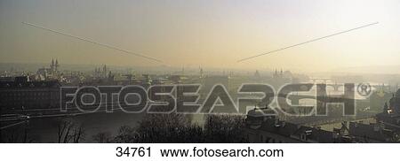 Stock Image - Bridges over river, Vltava, Prague, Czech Republic . Fotosearch