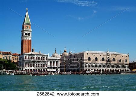 Stock Image - Buildings at waterfront, Doges Palace, St. Mark's Square, Veneto, Venice, Italy . Fotosearch