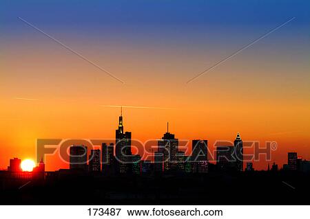 Buildings in city at dusk, Frankfurt, Hesse, Germany View Large Photo Image Stock Photo - Buildings in city at dusk, Frankfurt, Hesse, Germany . Fotosearch