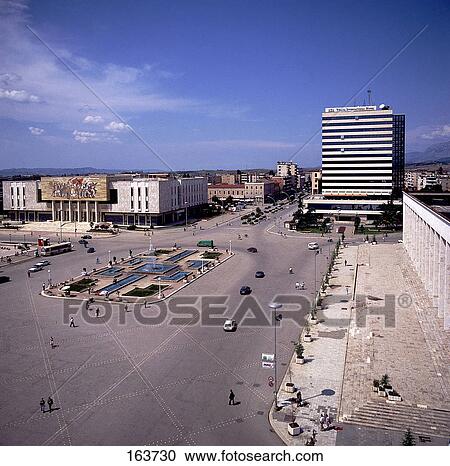 Buildings in city, Skandenberg Square, Tirana, Albania View Large Photo Image Stock Image - Buildings in city, Skandenberg Square, Tirana, Albania . Fotosearch