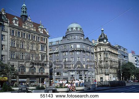 Buildings in town square, Wenceslas Square, New Town, Prague, Czech Republic View Large Photo Image Stock Image - Buildings in town square, Wenceslas Square, New Town, Prague, Czech Republic . Fotosearch