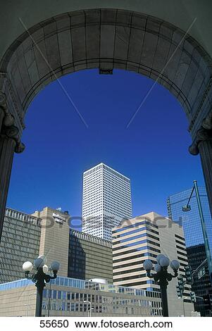 Buildings viewed through arch, Denver, Colorado, USA View Large Photo Image Stock Image - Buildings viewed through arch, Denver, Colorado, USA . Fotosearch