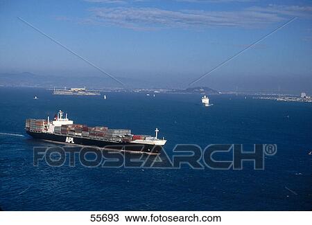 Stock Image - Cargo ship leaving San Francisco Bay, San Francisco, California, USA . Fotosearch