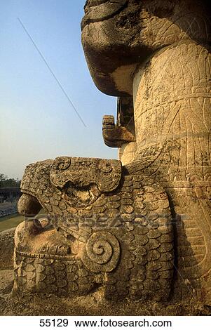 Stock Photo - Carving detail of serpent head in temple, Temple Of The Jaguars, Chichen Itza, Yucatan, Mexico . Fotosearch