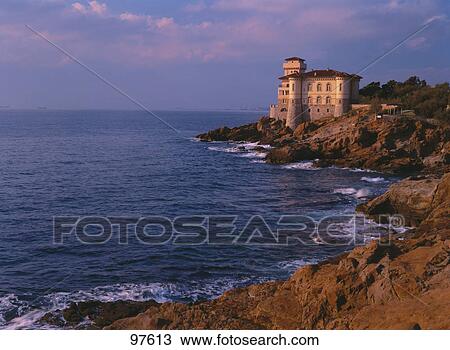 Stock Image - Castle at coast, Italian Riviera, Italy . Fotosearch