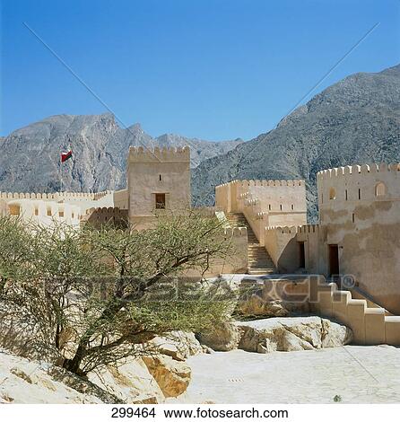 Castle in front of mountains, Nakhl Fort, Al Batinah, Oman View Large Photo Image Picture - Castle in front of mountains, Nakhl Fort, Al Batinah, Oman . Fotosearch