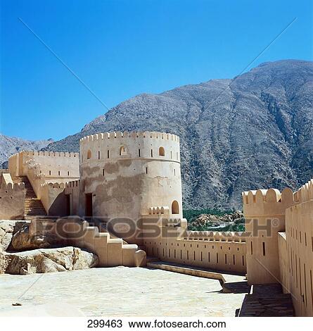 Castle in front of mountains, Nakhl Fort, Al Batinah, Oman View Large Photo Image Stock Image - Castle in front of mountains, Nakhl Fort, Al Batinah, Oman . Fotosearch