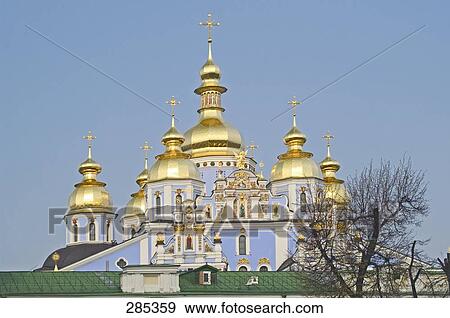 Stock Photo - Cathedral against clear blue sky, St. Michaels Cathedral, Kiev, Ukraine . Fotosearch