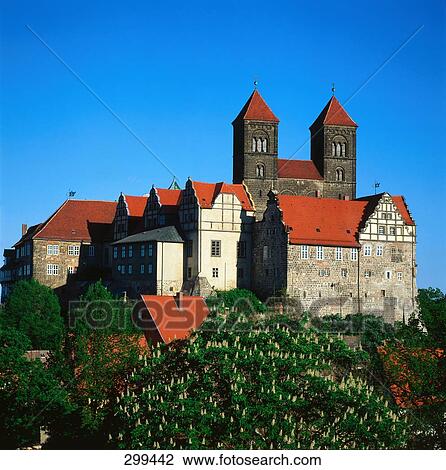 Cathedral against clear blue sky, Quedlinburg, German View Large Photo Image Stock Image - Cathedral against clear blue sky, Quedlinburg, German . Fotosearch
