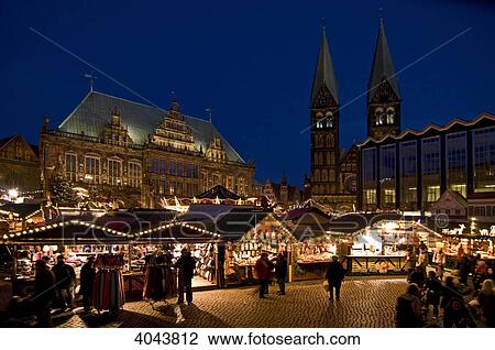 Christmas market in Bremen in the evening, Germany View Large Photo Image Stock Image - Christmas market in Bremen in the evening, Germany . Fotosearch