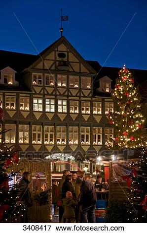 Christmas market on the market place of Wolfenbuettel, Germany View Large Photo Image Stock Photo - Christmas market on the market place of Wolfenbuettel, Germany . Fotosearch