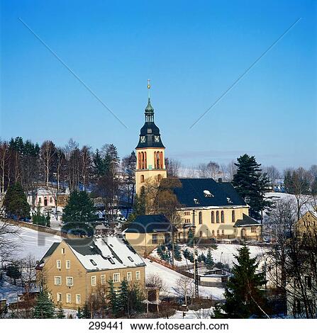 Church in town during winter, Cranzahl, Germany View Large Photo Image Stock Image - Church in town during winter, Cranzahl, Germany . Fotosearch