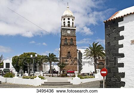 Stock Photograph - Church Nuestra Senora de Guadelupe, Teguise, Lanzarote, Canary Islands, Spain, Europe . Fotosearch
