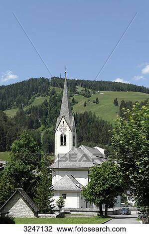 Stock Image - Church, San Vigilio, Enneberg, South Tyrol, Italy . Fotosearch