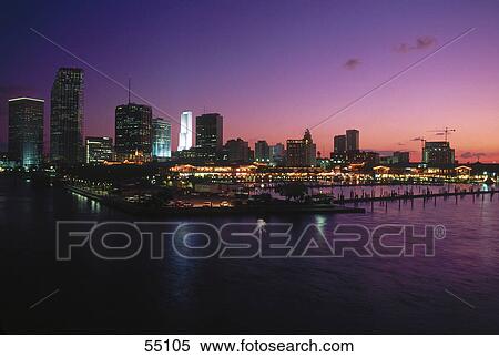 City skyline at dusk, Miami, Florida, USA View Large Photo Image Stock Photography - City skyline at dusk, Miami, Florida, USA . Fotosearch