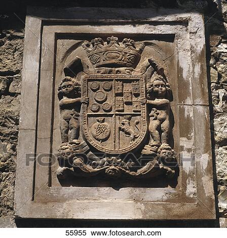 Stock Photography - Close-up of carving on wall, Spain, Europe . Fotosearch