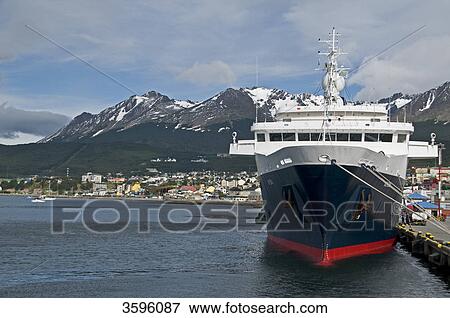 Cruise ship in the harbor of Ushuaia, Tierra del Fuego, Argentina View Large Photo Image Stock Photo - Cruise ship in the harbor of Ushuaia, Tierra del Fuego, Argentina . Fotosearch