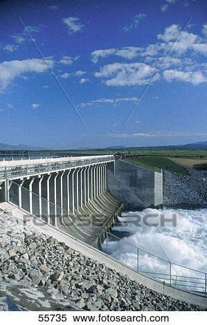 Stock Photography - Dam on lake, Jackson Lake Dam, Grand Teton National Park, Wyoming, USA . Fotosearch